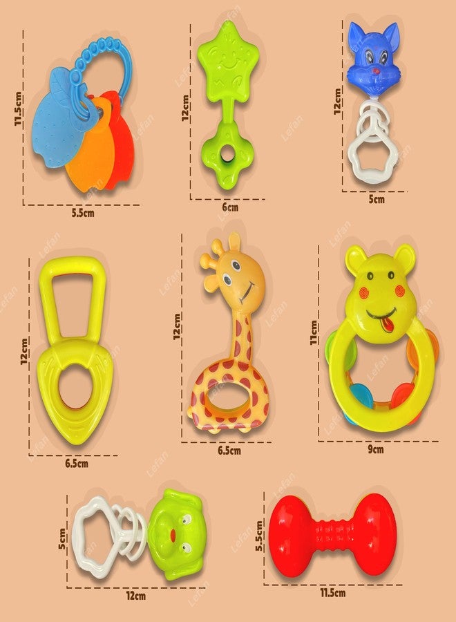 Lefan Baby Products Toys 8 Pcs Rattle Set with Teathers for Newborn Baby Gifts Toy for Babies Children Rattles Set 6-12 Months Teething Toys 3-6 Months Newborn Boy Girl - Image 2